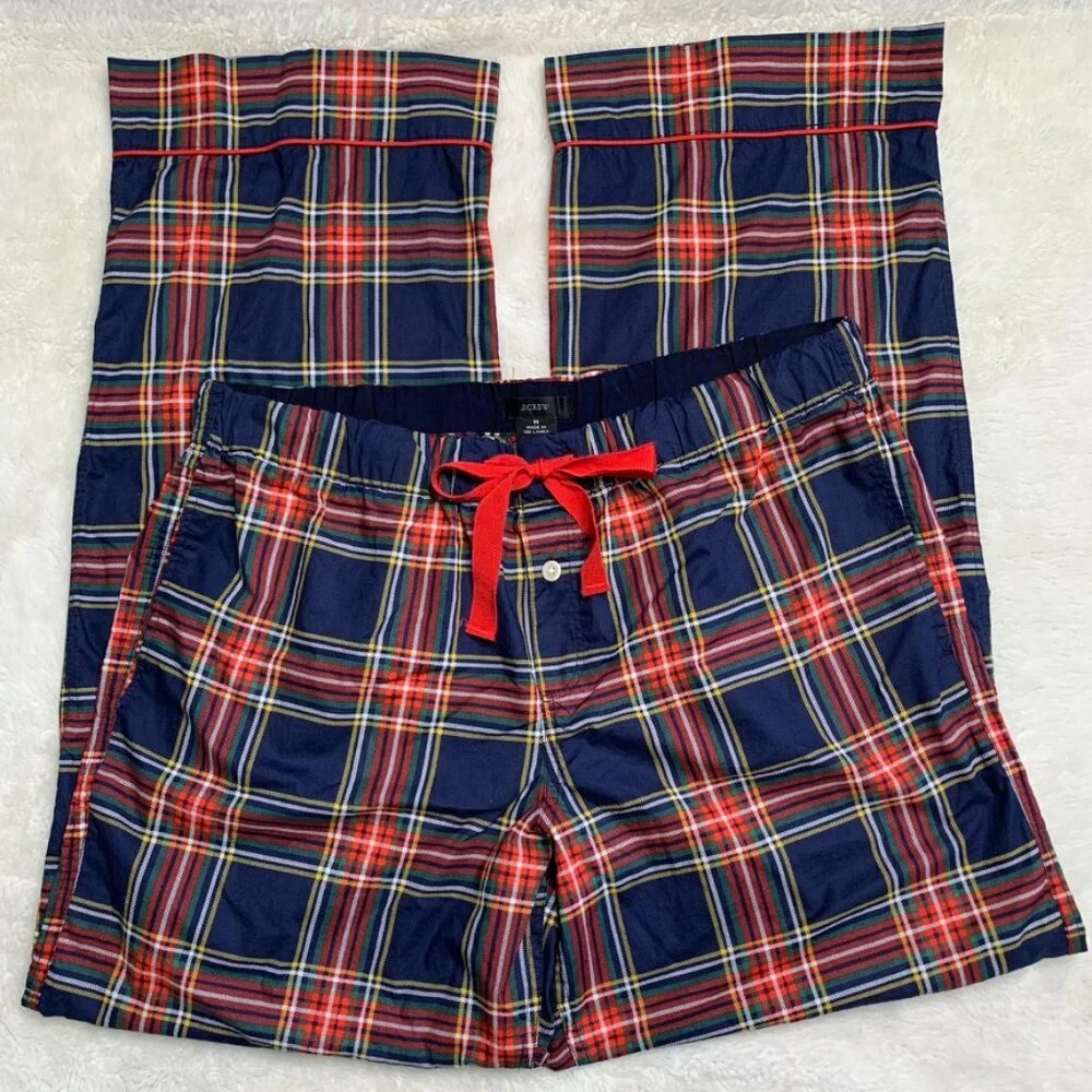 J. Crew Men’s 100% Cotton Red Blue Holiday Plaid Pajama Set Size Medium